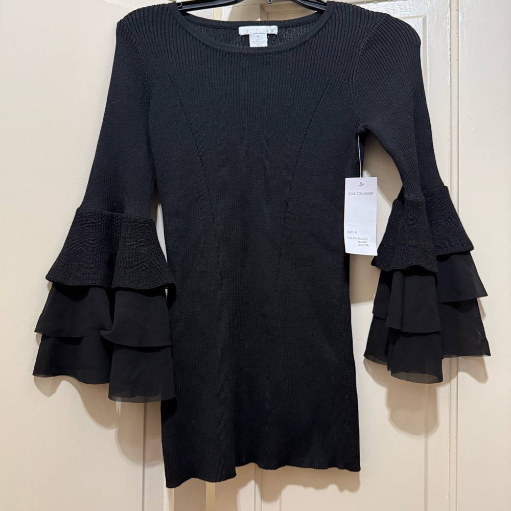 Design History Black Long Sleeve Dress with Ruffles